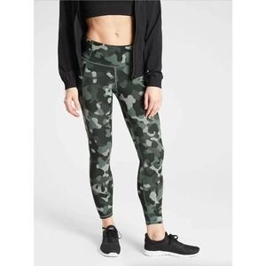 Athleta Lightning Camo 7/8 High Rise Tights with Pockets Green Women's Large